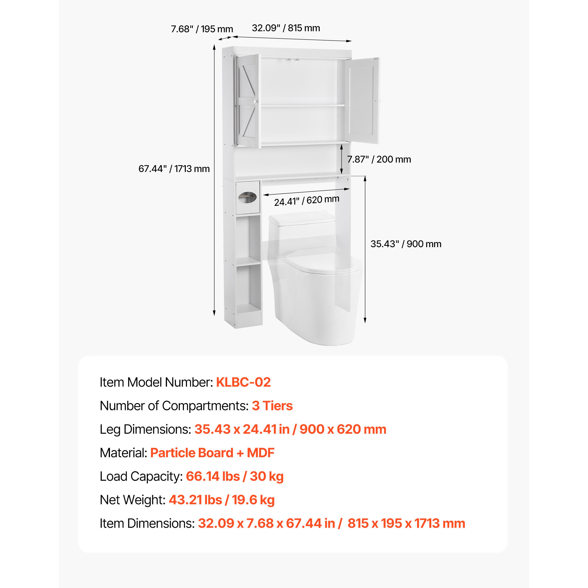 Over The Toilet Storage Cabinet With Adjustable Shelves White_voghion.com